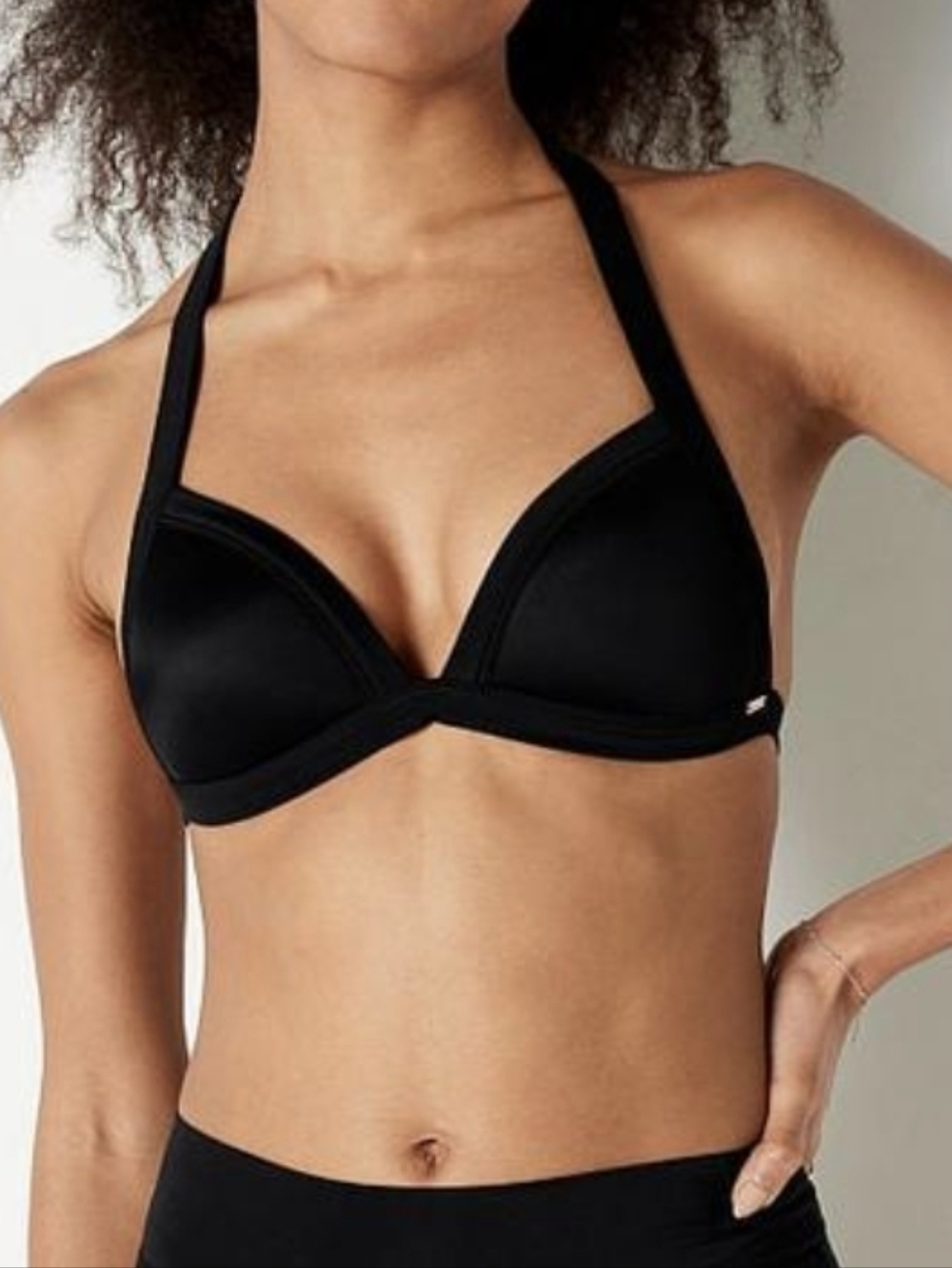 VS Pink Swim Halter Triangle Bikini Top Black Size Large 32 Inch
